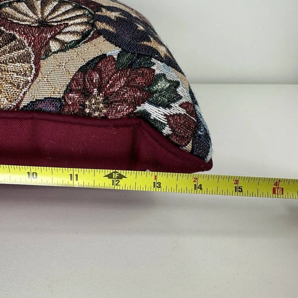 Christmas Tapestry Ornaments Square Throw Pillow Multicolored Maroon Red‎ 14x14